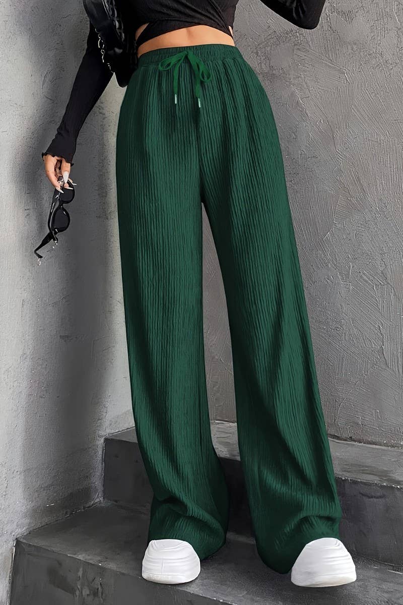 CWBLP1136_ELASTIC WAIST PINSTRIPE DRAWSTRING WIDE LEG PANTS