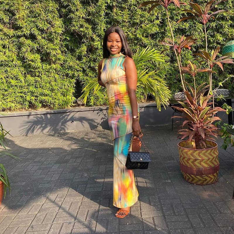 Crew neck sleeveless print slim-fit dress