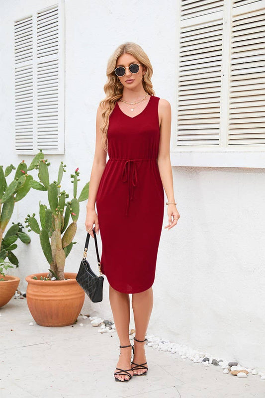 CWDSD4006_SIDE SPLIT DRAWSTRING HIGH-WAISTED SHORT DRESS