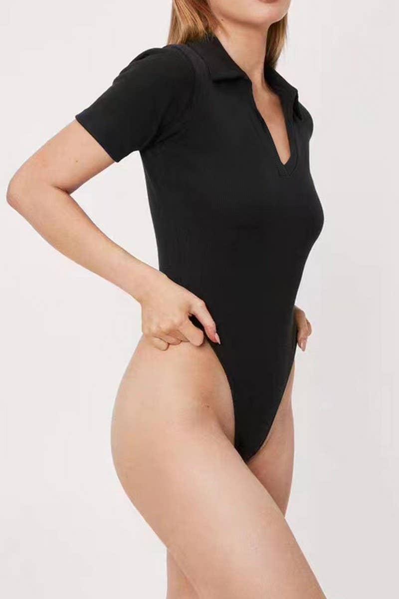 CWSBSS0048_COTTON POLO NECK SLIM FIT SHORT SLEEVE BODYSUIT