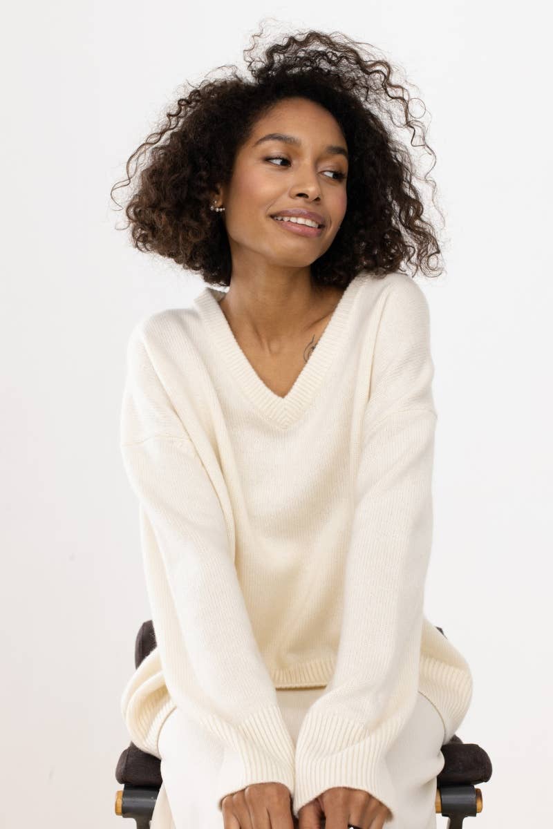 CWOSWL6632_SOLID COLOR V-NECK LONG-SLEEVED SWEATER