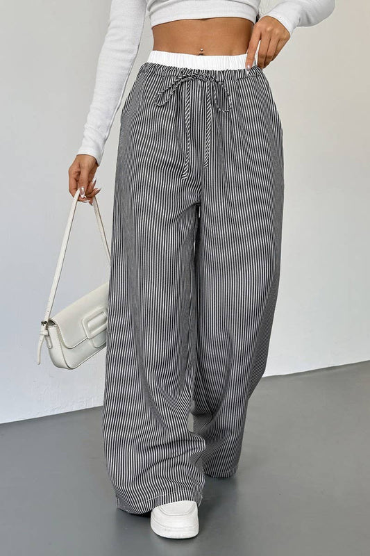CWBLP2150_COLORBLOCK STRIPED CASUAL STRAIGHT PANTS