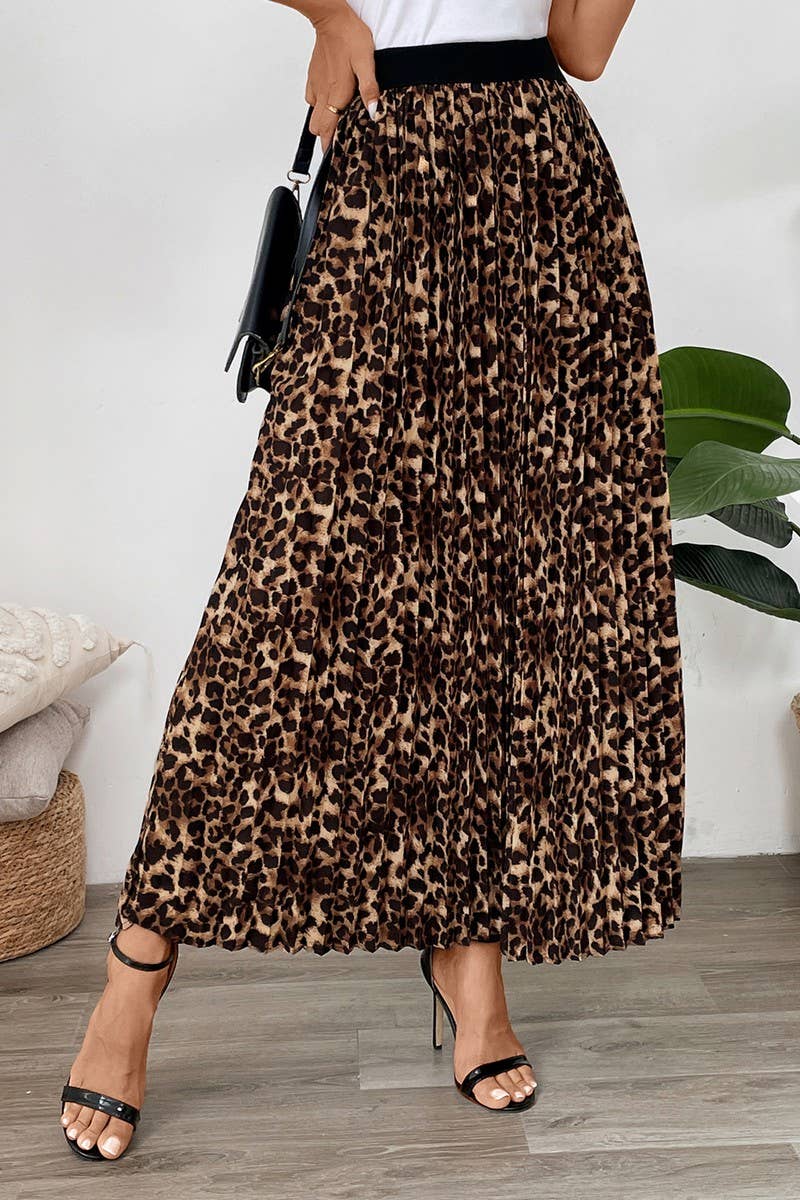 CWBLS0290_ELEGANT LEOPARD PRINT PLEATED BOTTOM SKIRT