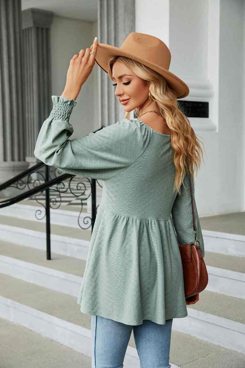 CWTBLL2836_V-NECK LONG SLEEVE PATCHWORK DRESS TOP