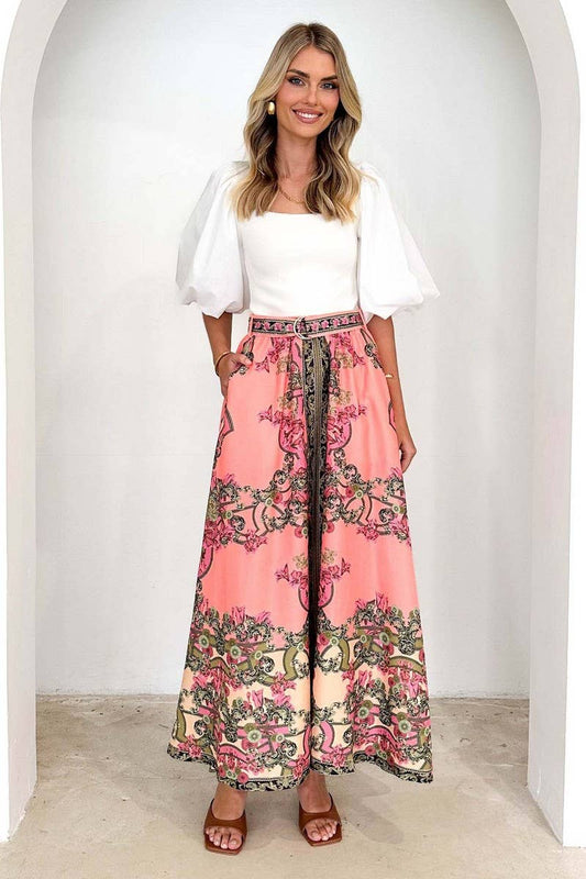 CWBLS0536_BOHEMIAN HIGH WAIST PRINTED MAXI SKIRT
