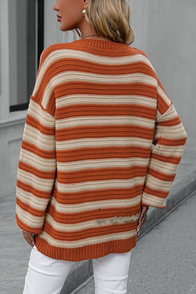 CWOSWL6517_KNITTED CREW-NECK STRIPED LONG-SLEEVED SWEATER