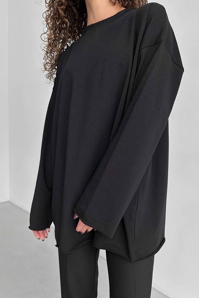 CWTBLL2963_SPRING AUTUMN ROUND NECK LONG SLEEVE TOP