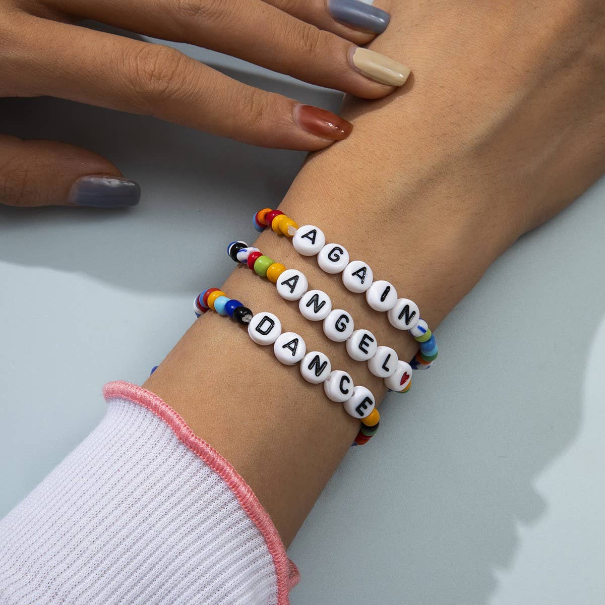 LETTER MIXED COLOR MACARON BEADED BRACELET
