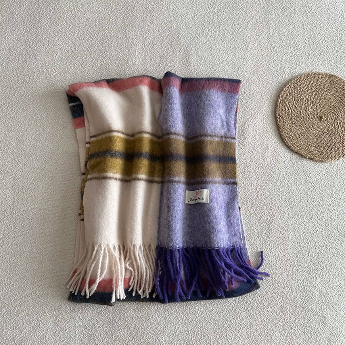 Blue Plaid Faux Cashmere Scarf ??Winter Warm_CWASC2337