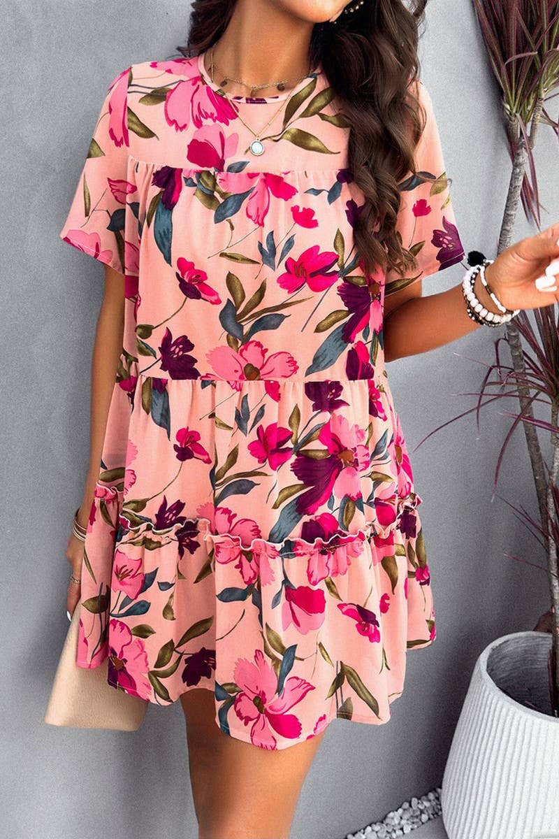 CWDSD7136_2025 LEISURE HOLIDAY PRINT SHORT SLEEVE DRESS