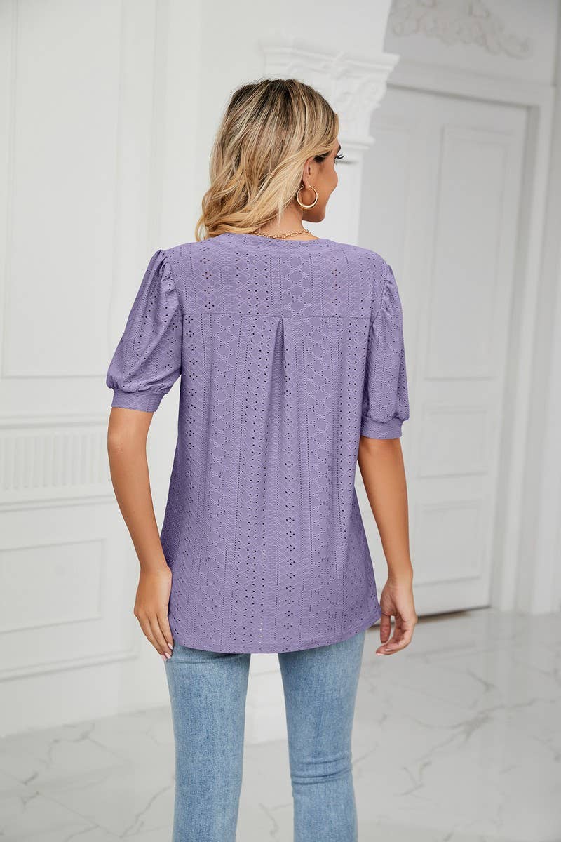 CWTSTS0358_V-Neck Short Sleeve Knit Top