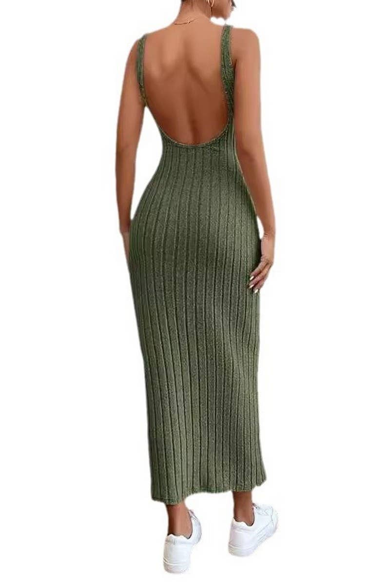 CWDMD3029_SLEEVELESS SUSPENDER LONG KNITTED DRESS