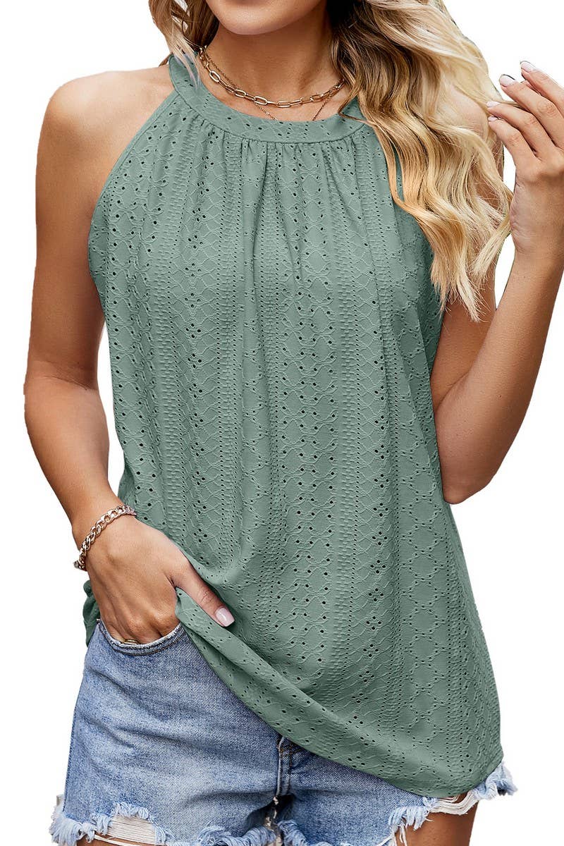 CWTHT0088_ CREW NECK PLEATED SLEEVELESS HALTERNECK TOP