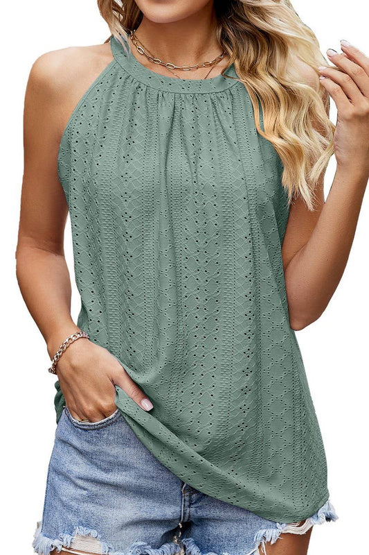 CWTHT0088_ CREW NECK PLEATED SLEEVELESS HALTERNECK TOP