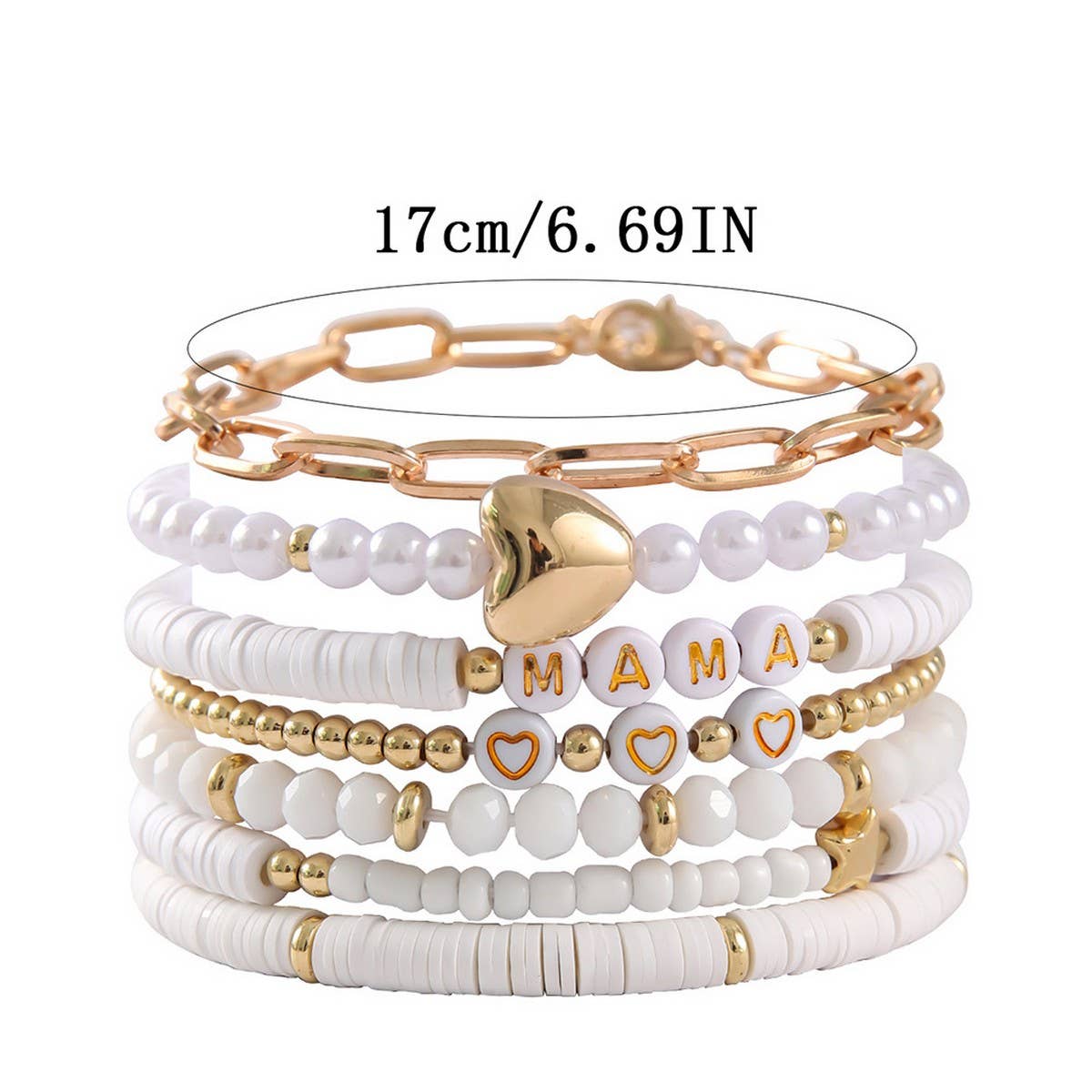 7-PIECE CLAY BRACELET SET WITH LETTER HEART PENDANT_CWMM3536