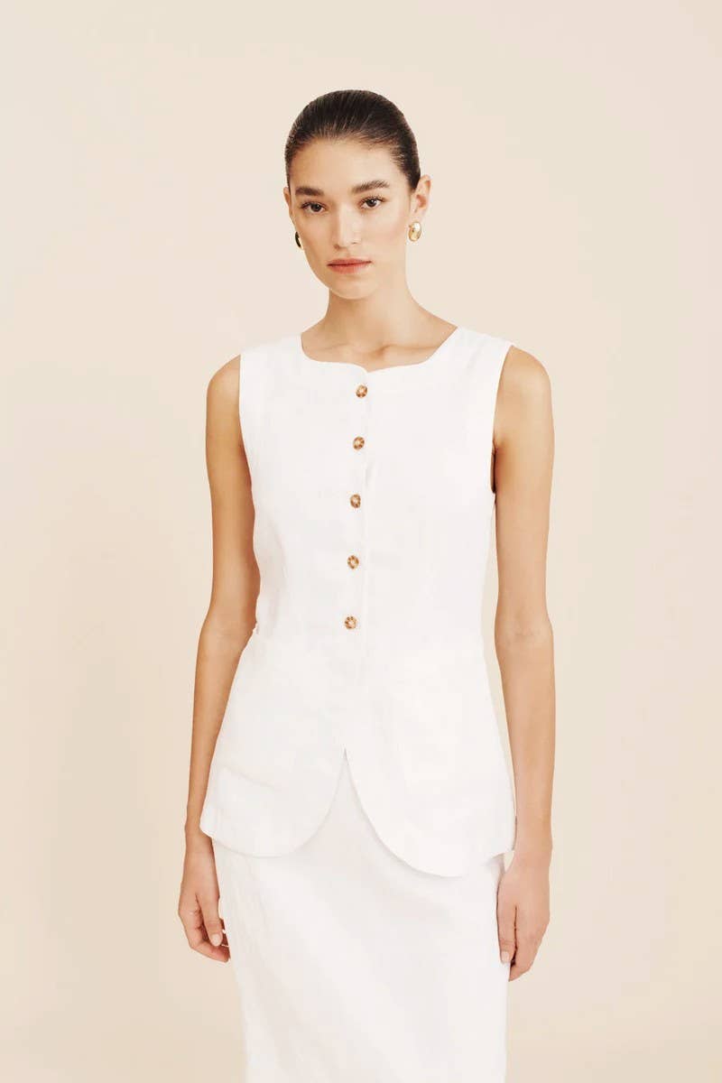 CWSS1141_LINEN SLEEVELESS TANK TOP & HIGH WAIST SKIRT SET