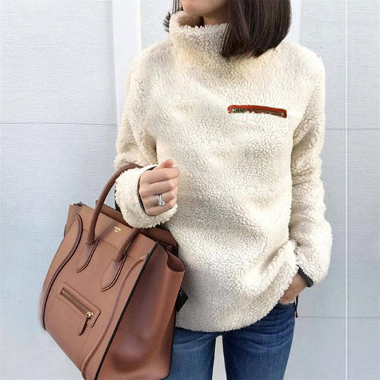 Fleece solid color pullover zip-up turtleneck base hoodie
