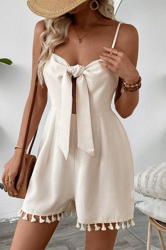 CWSJS1555_TASSEL KNOT WAFFLE TEXTURE SLEEVELESS JUMPSUIT