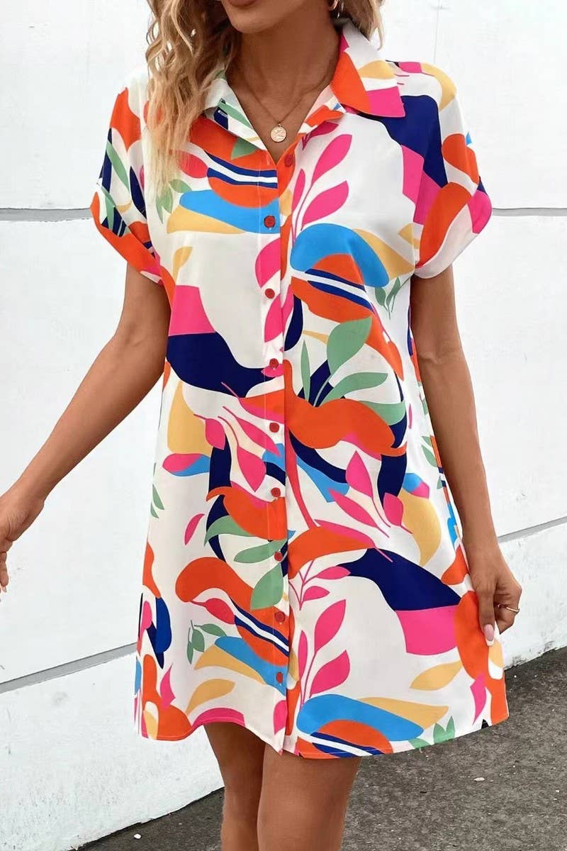 CWDSD7514_SUMMER FASHION FLORAL CARDIGAN SHIRT DRESS