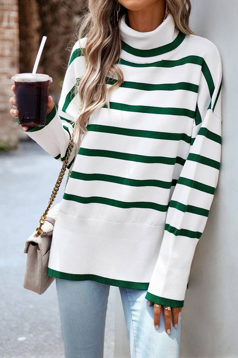 CWOSWL6509_STRIPED LOOSE-FITTING TURTLENECK SWEATER