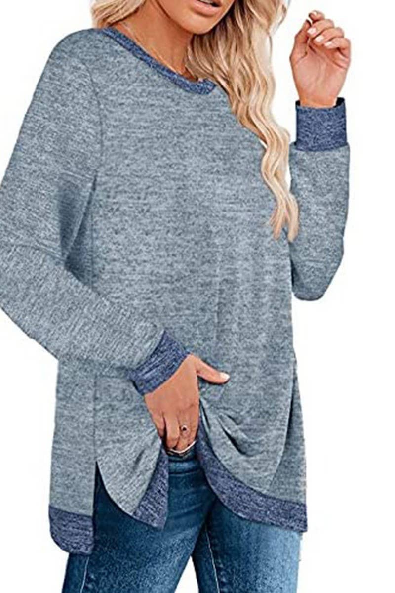 CWTBLL3686_COLORBLOCK SLIT LOOSE CASUAL PULLOVER TOP