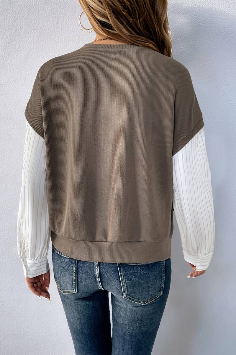 CWTBLL3737_CASUAL LONG-SLEEVED FAKE TWO-PIECE SWEATSHIRT