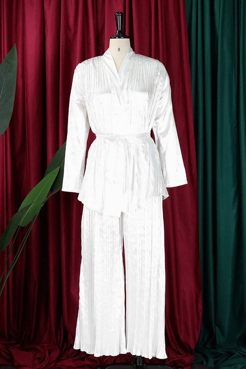 CWSTB0523_PLUS SIZE  LACE UP SHIRT  TROUSERS TWO-PIECE SET