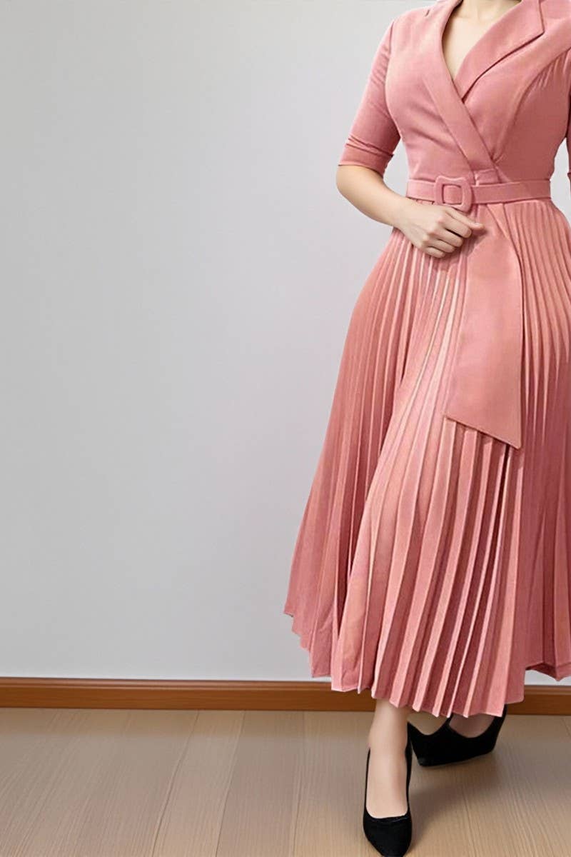 CWDMD01258_2024 FALL WINTER PLUS SIZE PLEATED BLAZER DRESS