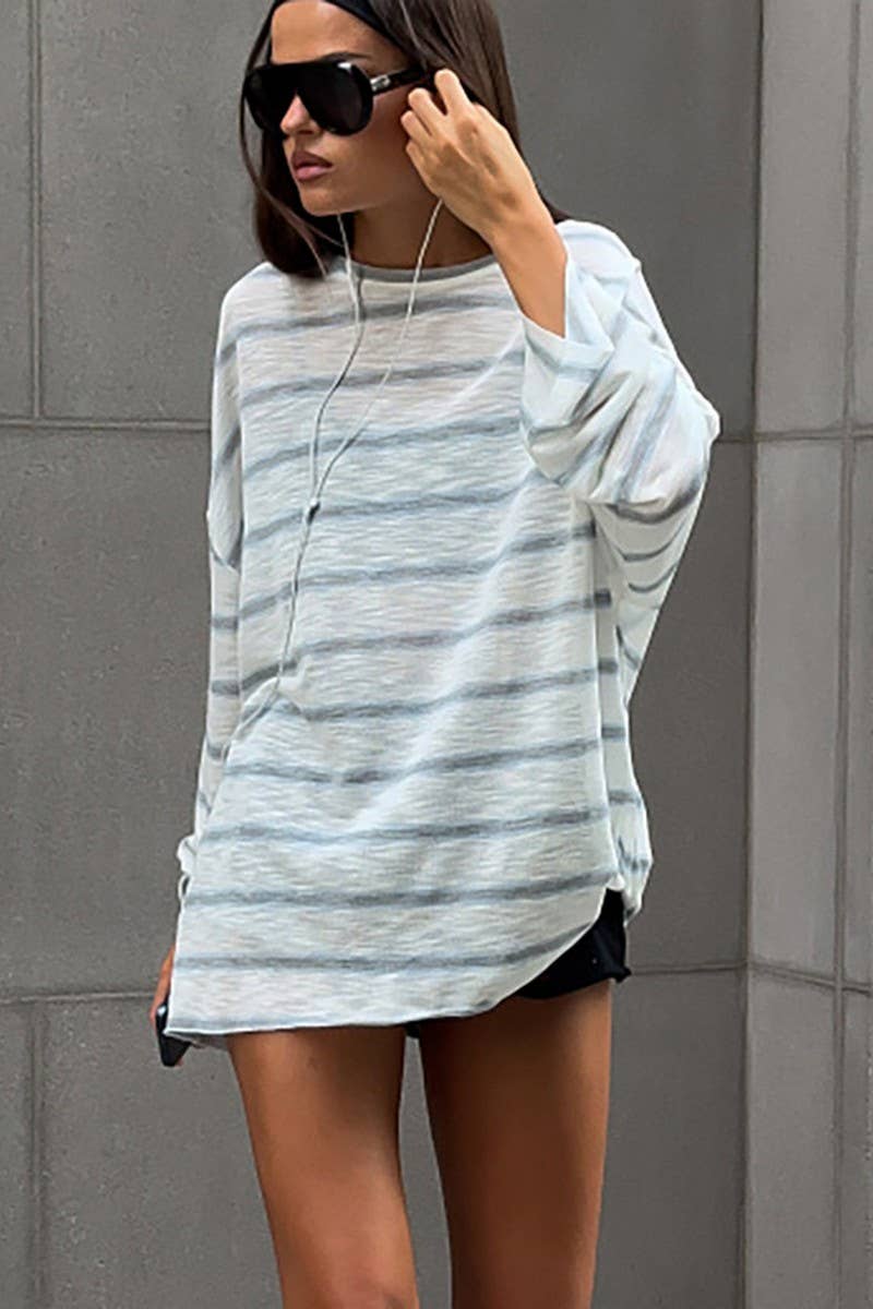 CWTBLL00601_LOOSE CREW NECK STRIPED SEMI-SHEER T-SHIRT