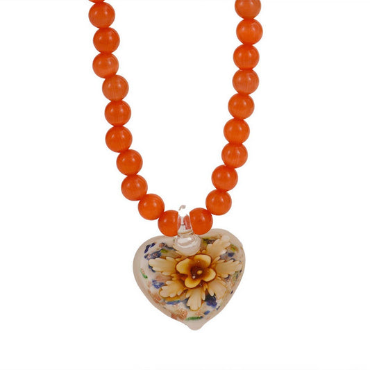 Cat?™s Eye Glass Heart Flower Pendant Necklace_CWMM7536