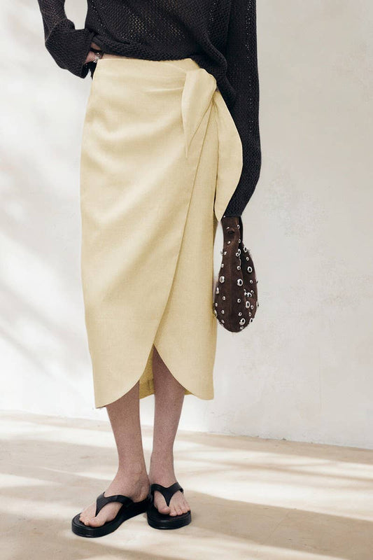 CWBMS0468_SOLID SUMMER MIDI IRREGULAR CASUAL SKIRT