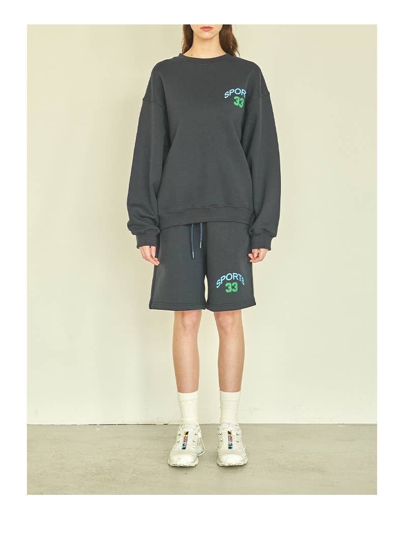 Casual sweatshirt shorts printed sportswear set