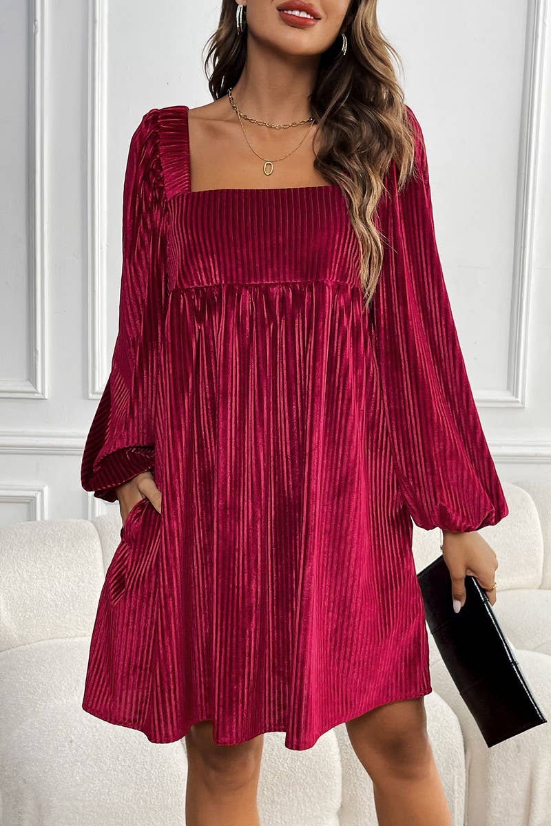 CWDSD7267_AUTUMN VELVET SQUARE NECK HALTER DRESS