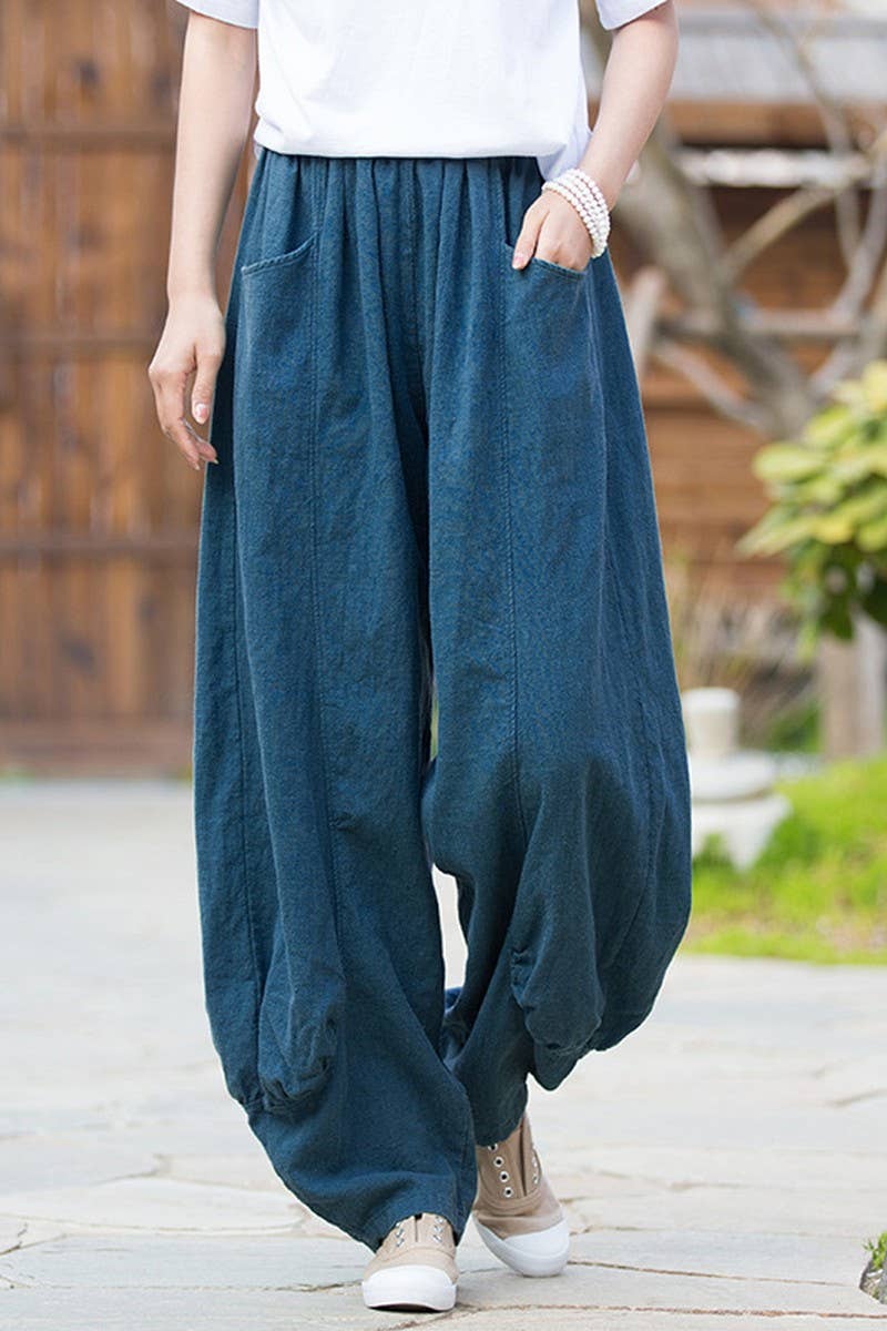 CWBLP1379_SOLID COLOR RAMIE SAND-WASHED WIDE-LEG PANTS
