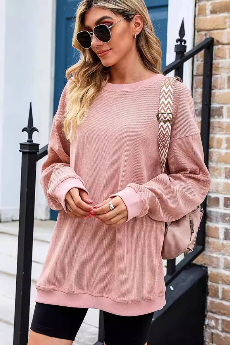 CWOSWL6662_FALL KNIT CREW NECK LONG-SLEEVED SWEATER