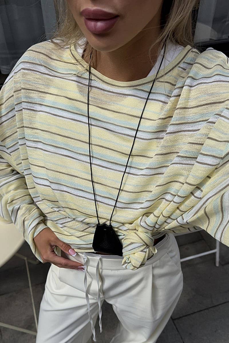 CWTBLL00601_LOOSE CREW NECK STRIPED SEMI-SHEER T-SHIRT