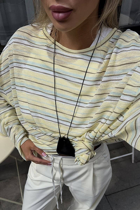 CWTBLL00601_LOOSE CREW NECK STRIPED SEMI-SHEER T-SHIRT