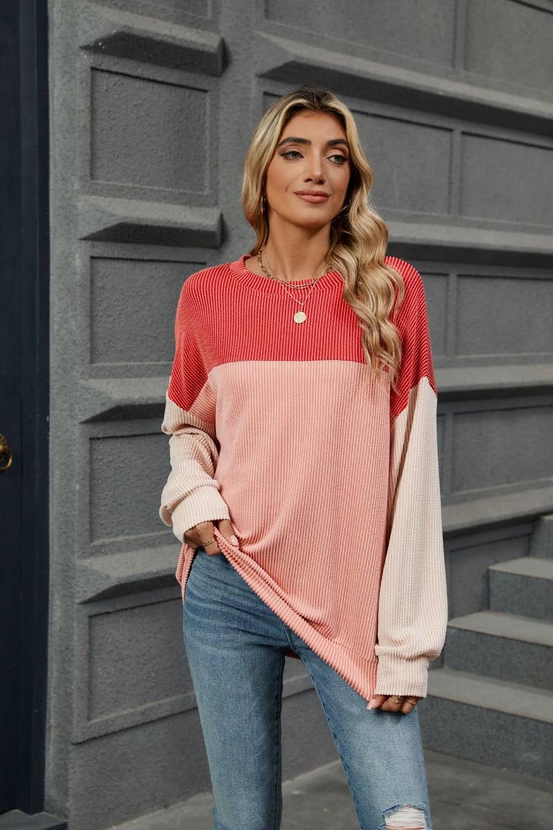 CWTBLL1885_FALL CREW NECK LONG SLEEVE COLOR CONTRAST TOP