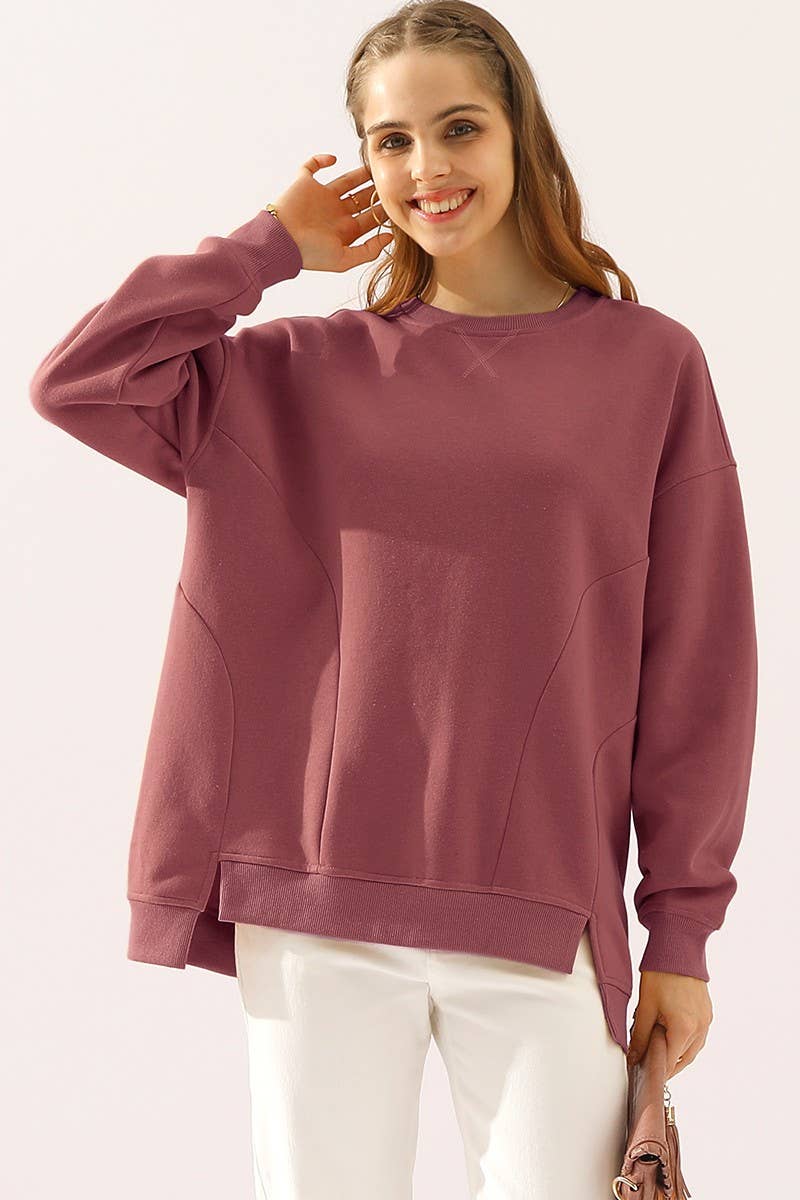 CWTTL905_LONG SLEEVE ROUND NECK CUT HEM SWEATSHIRT