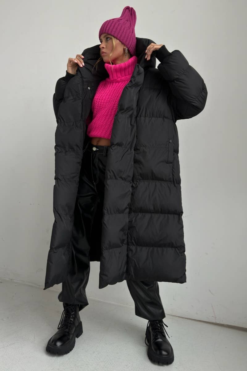 CWOCO0370_WINTER HOODED BUTTON-DOWN LONG PADDED JACKET