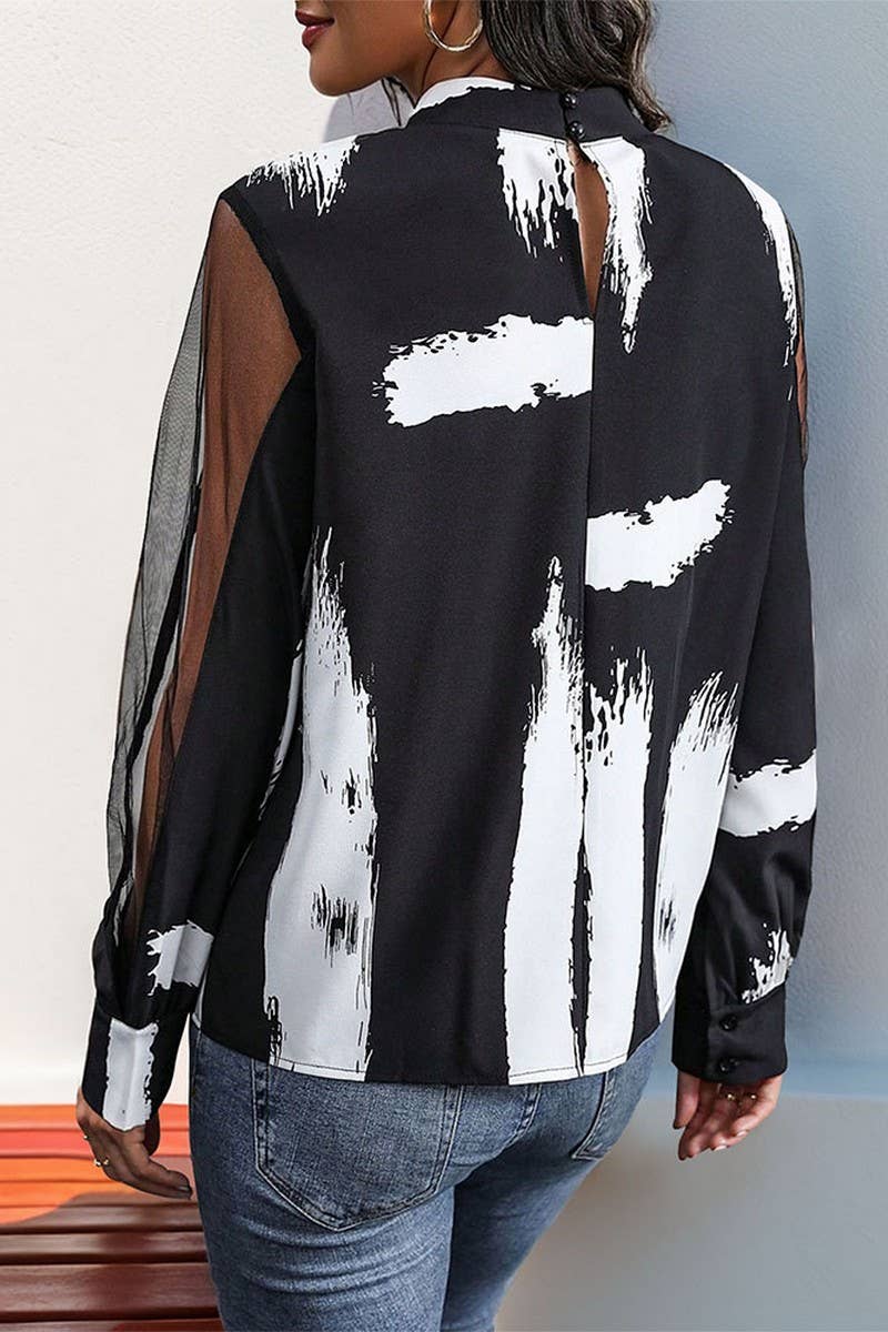 CWTTL1969_LACE STITCHING STAND COLLAR ELEGANT COMMUTER SHIRT