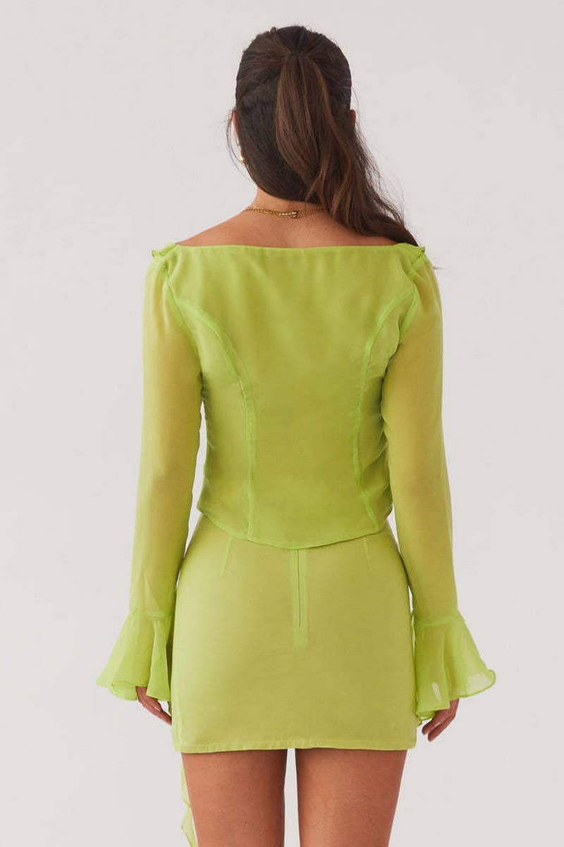 CWSTB2031_RUFFLE FRINGE LONG SLEEVE BODYCON SKIRT SET