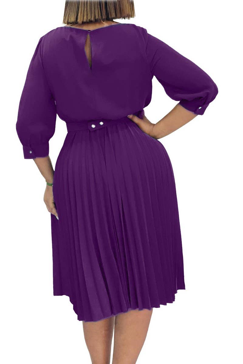 CWDMD01270_2025 ELEGANT PLEATED ROUND NECK MIDI DRESS