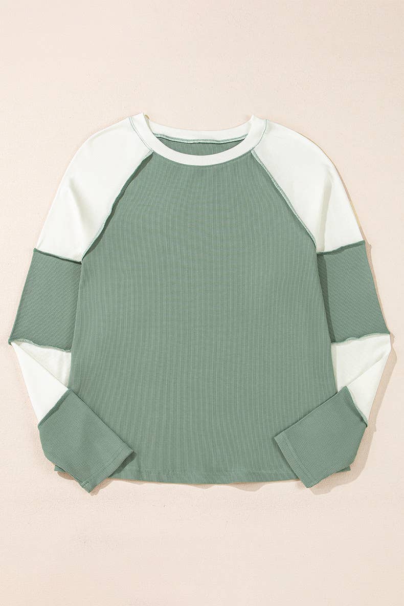 COLOR CONTRAST ROUND NECK LONG SLEEVE T-SHIRT