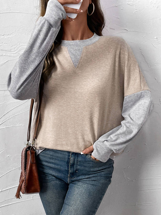 CREW-NECK THIN COLOR MATCHING PULLOVER HOODIE