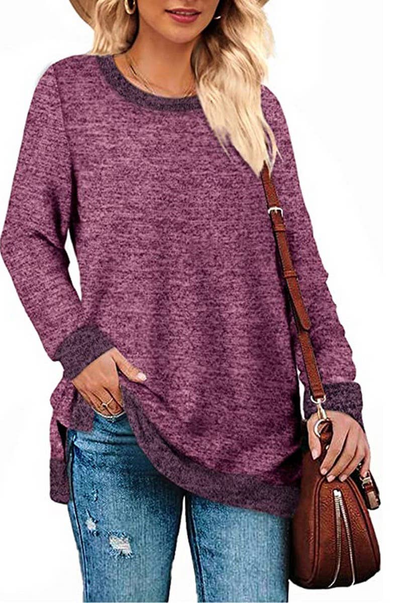 CWTBLL3686_COLORBLOCK SLIT LOOSE CASUAL PULLOVER TOP