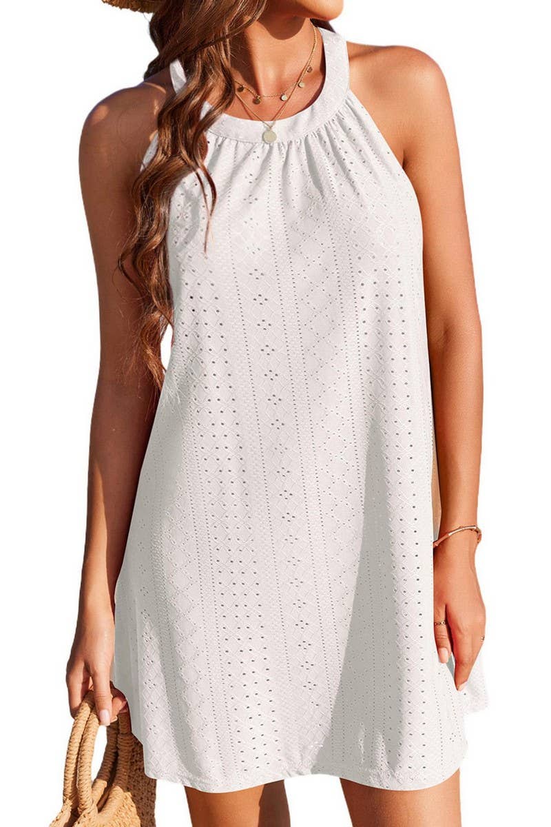 CWTHT0086_HOLLOW HALTER NECK SLEEVELESS VEST SHORT DRESS