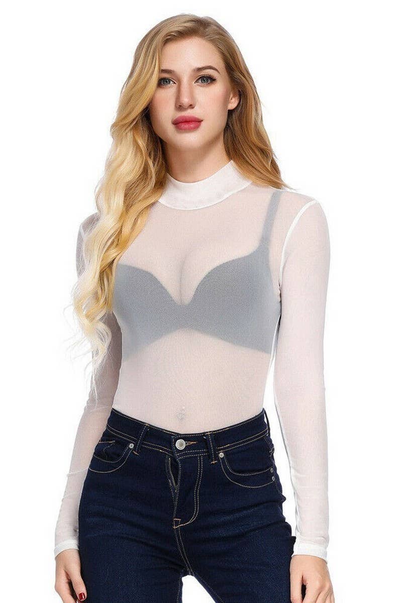 CWTBLL3864_SHEER MESH STRETCH LONG SLEEVE TURTLENECK TOP