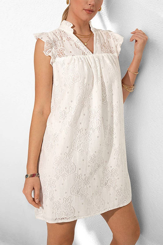 CWDSD8293_WHITE LACE V-NECK SLEEVELESS MINI DRESS