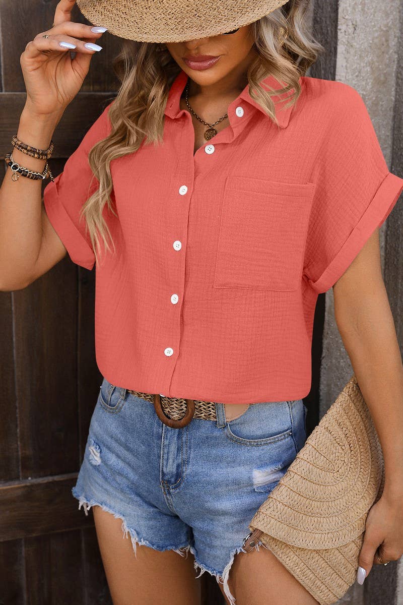 CWTSTS0324_Open Front Short Sleeved Shirt Top